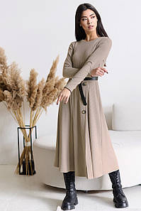 Сукня трикотажна тепла осінь зима з розрізом на нозі міді капучино