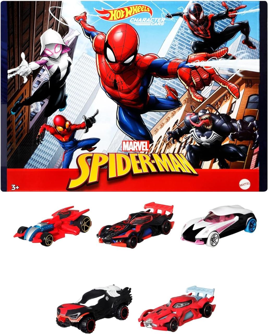 Подарунковий набір машинок Хот Вілс Людина-Павук 5 шт Hot Wheels Marvel Spider-Man Cars 5-Pack HBY36