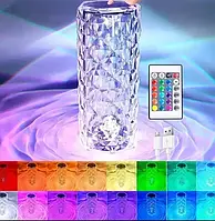 Настольная аккумуляторная лампа с пультом 22см ночник Роза с пультом RGB Crystal SaleMarket