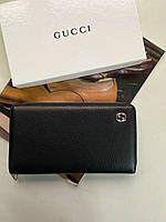 Мужской кожаный брендовый кошелек Gucci на змейке, портмоне Гуччи, кожаное портмоне, кошелек Гуччи