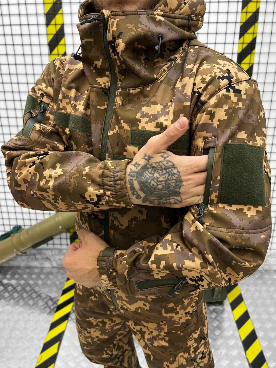 Утепленный армейский костюм Aura тактическая форма Softshell пиксель с функциональными Карманами arn - фото 3 - id-p2068238754