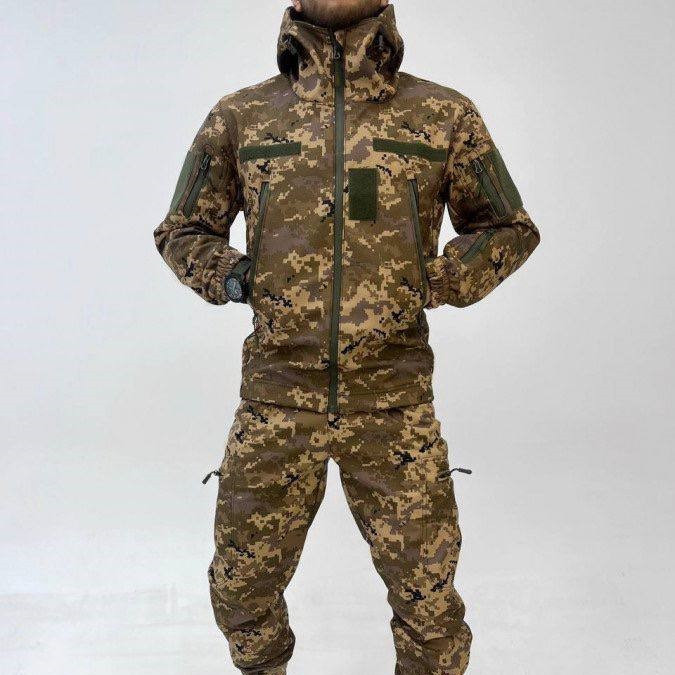 Утепленный армейский костюм Aura тактическая форма Softshell пиксель с функциональными Карманами L arn - фото 1 - id-p2068238756
