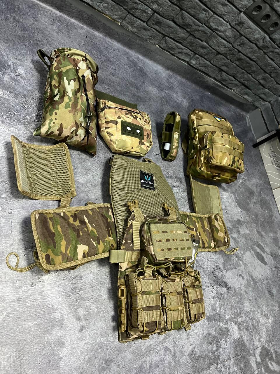 Армейский тактический жилет с 4 точками сброса плитоноска с рюкзаком+ 10 подсумок Мультикам arn - фото 3 - id-p2068250468