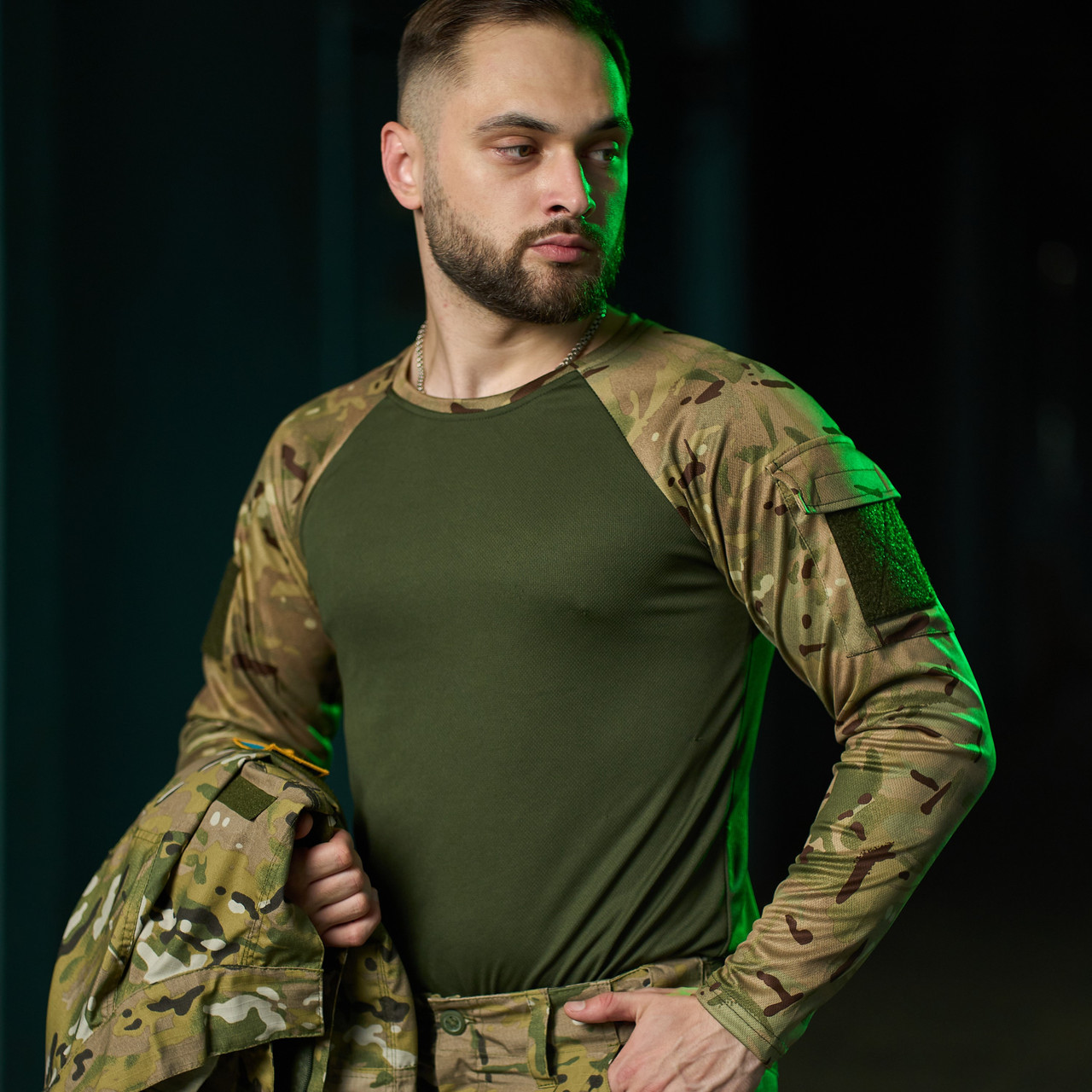 Лонгслив тактический мультикам хаки Forest ubacs зсу прочная сорочка для военных с липучками под шевроны L arn - фото 1 - id-p2068272969
