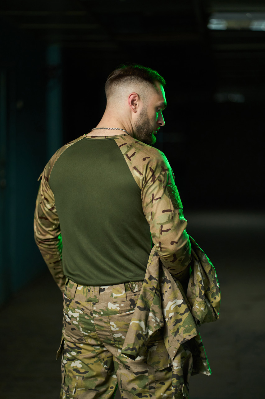 Лонгслив тактический мультикам хаки Forest ubacs зсу прочная сорочка для военных с липучками под шевроны L arn - фото 3 - id-p2068272969