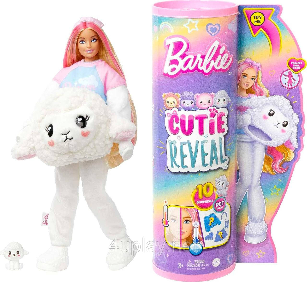 Лялька-сюрприз Barbie Cutie Reveal Lamb Plush Оригінал Барбі в костюмі, Ягня Милашка проявляшка, овечка Змінює колір