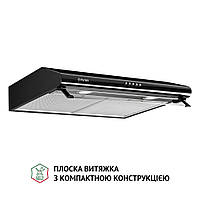 Кухонная вытяжка Perfelli PL 6042 BL LED, черная плоская стандартная под навесной шкаф со стеклянным козырьком