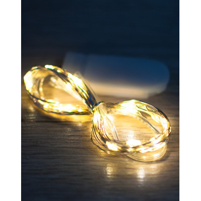 Гірлянда проволока тепло-біла з живленням від пласких батарейок (3 метри)(набір з 12 шт), фото 1