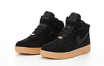 Зимові чоловічі кросівки Nike Air Force 1 Black Brown winter Найк Форс 1 чорно коричневі високі замша зима, фото 5