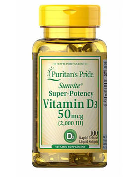 Вітамін Д3 - Puritan's Pride Vitamin D3 50 mcg 2000 IU / 100 softgels