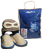 Набор для бани и сауны мужской Летчик (парео синее, тапочки, шапочка) в упаковке