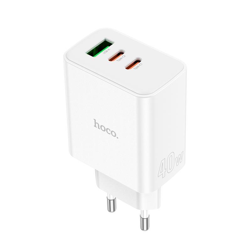 Адаптер сетевой HOCO Pure power three-port C126A |1USB/2Type-C, 40W/3A, PD/QC|, фото 1