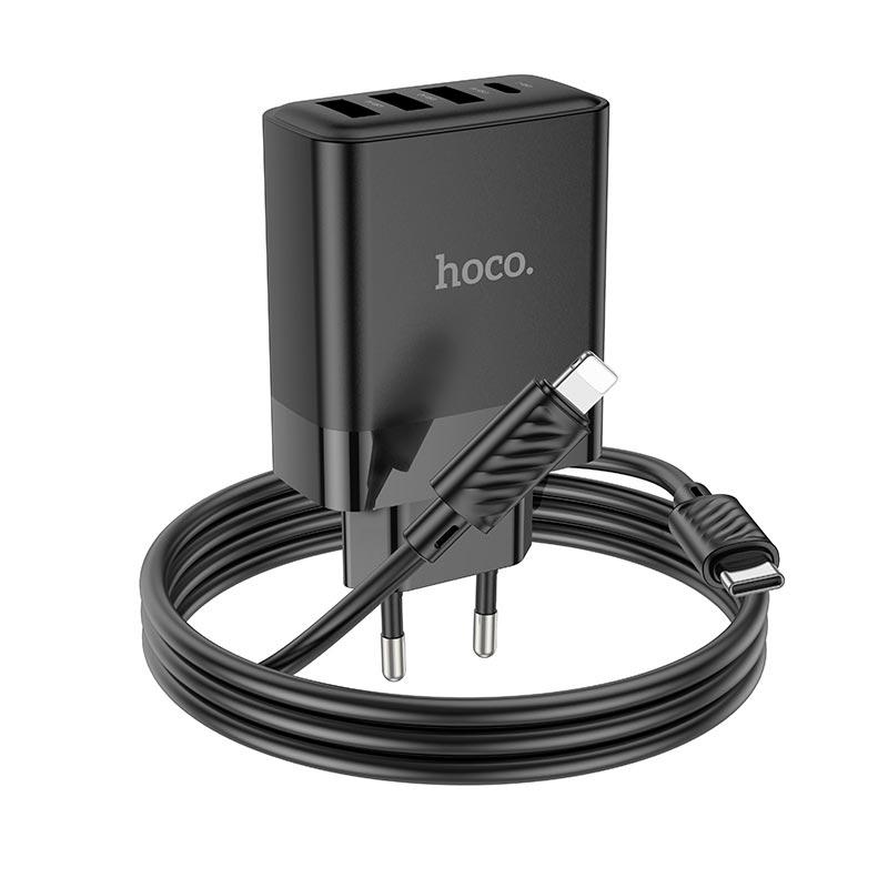 Адаптер сетевой HOCO Type-C to Lightning cable Intelligent four-port C127A |3USB/1Type-C, 45W/3A, PD/QC|
