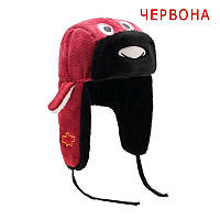Красная, зимняя шапка ушанка Lei Feng. Теплая зимняя шапка от ветров и морозов для детей и подростков.