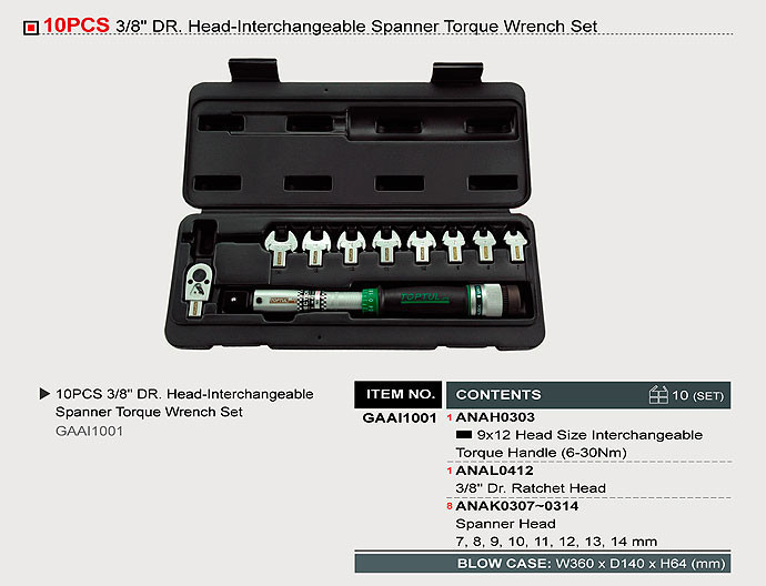 Набор динамометрический TOPTUL GAAI1001 3/8" 6-30Nm 10ед. - фото 2 - id-p373302146