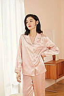 Атласный женский комплект, Комфортная женская пижама из нежного атласа, Модная женская пижама для дома Розовый, L
