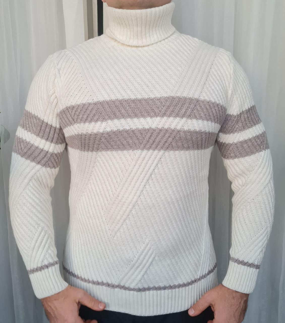 Чоловічий світлий светр розмір M L XL товстий із вовни