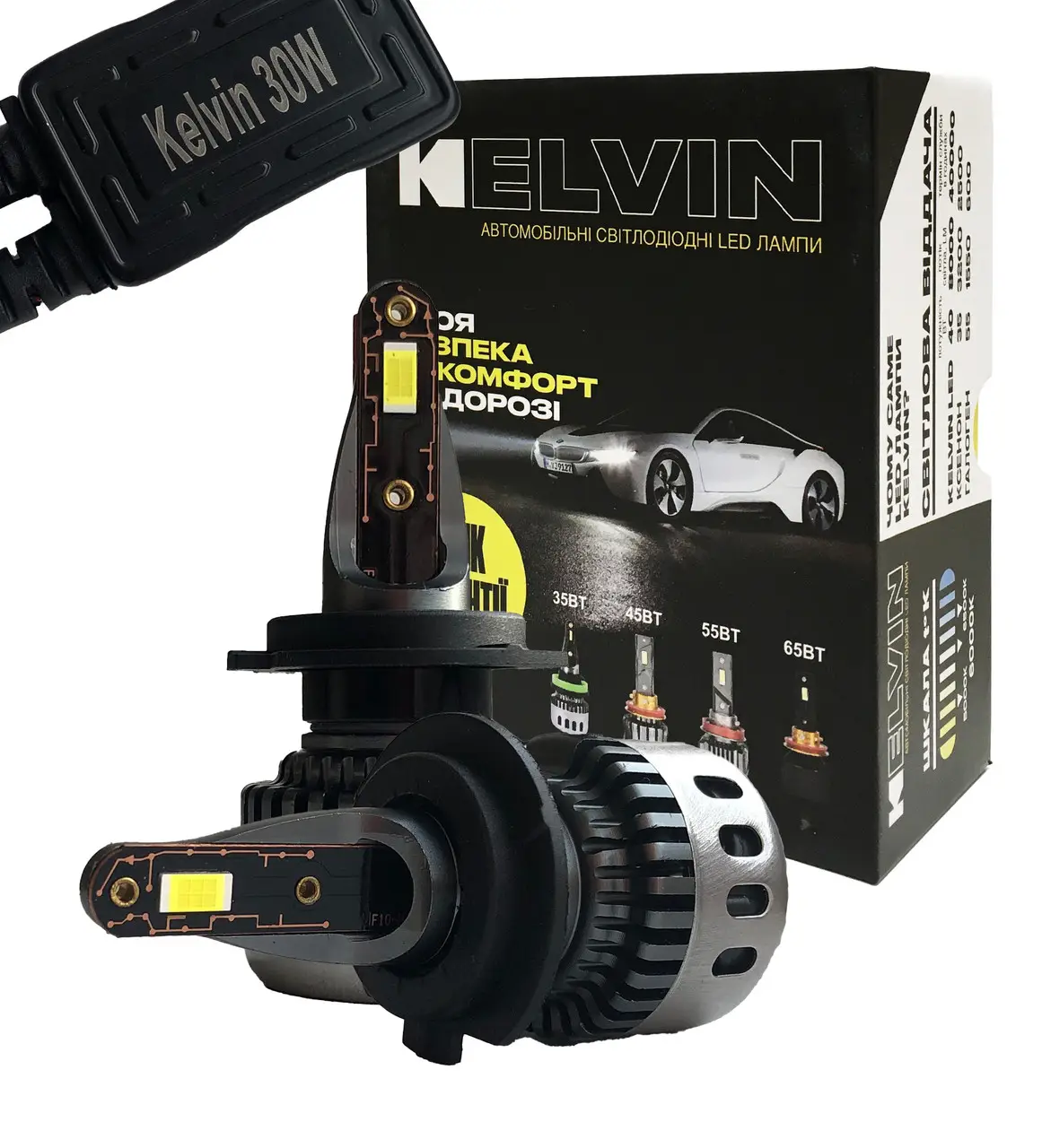 Світлодіодні лампи h7 Mseries KELVIN 6000K 8000Lm - 30Вт - Гарантія Рік