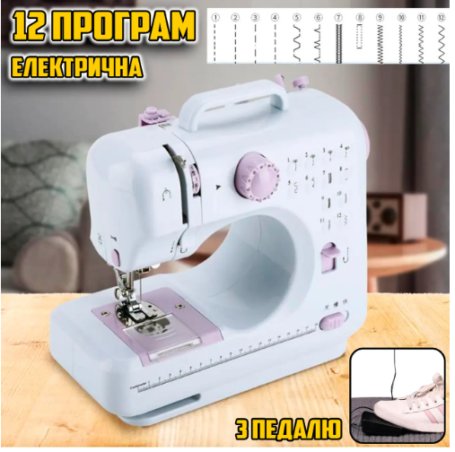 Швейная машина бытовая универсальная 12в1 Sewing Machine, Ручная швейная машинка бытовая от сети и батареек - фото 8 - id-p2068431781