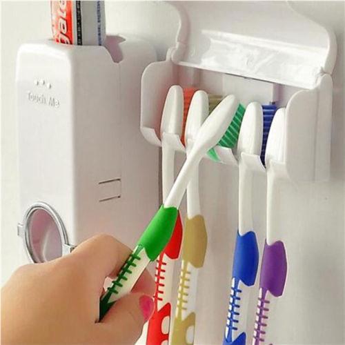 Диспенсер для зубных щеток и пасты 2в1 , Настенный органайзер для пасты и зубных щеток toothpaste dispense - фото 2 - id-p2068431928