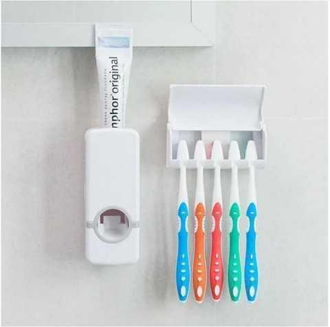 Диспенсер для зубных щеток и пасты 2в1 , Настенный органайзер для пасты и зубных щеток toothpaste dispense - фото 8 - id-p2068431928