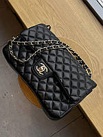 Женская сумочка Chanel Classic Double Flap Bag эко кожа черная на 1 отделение ремешок цепочка Шанель