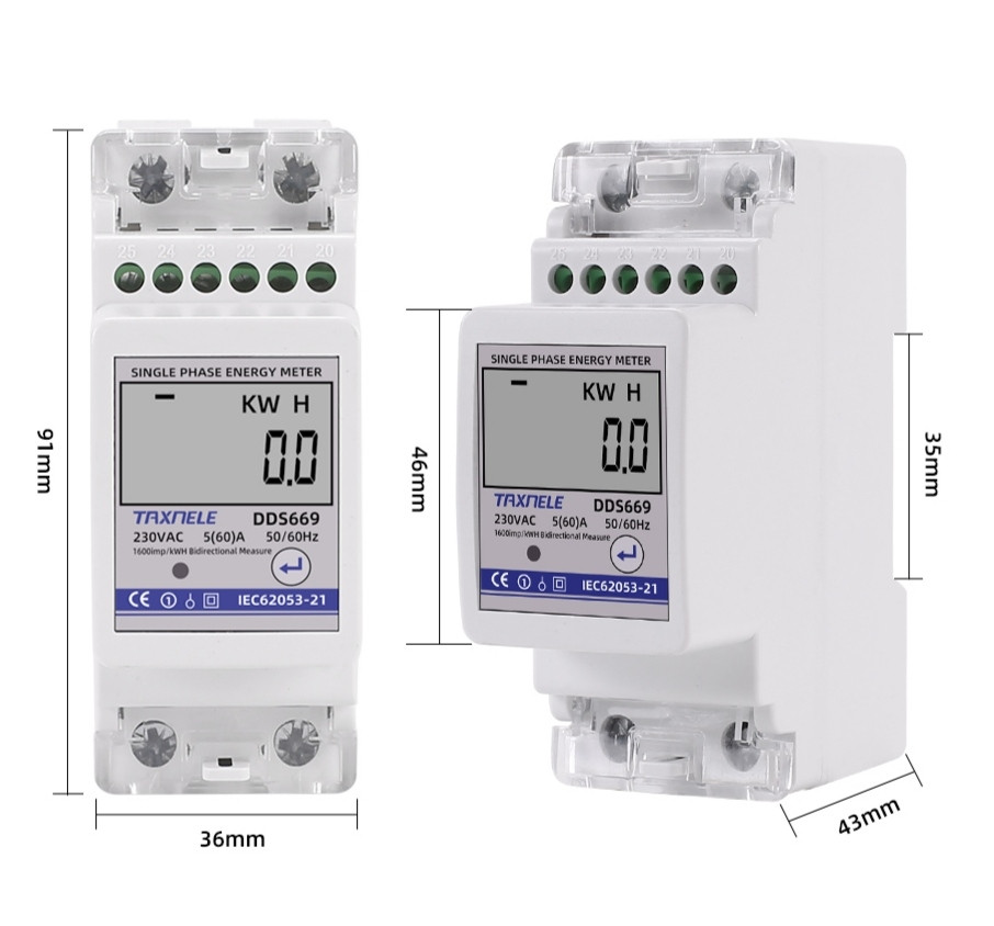 Лічильник електроенергії Taxnele двоспрямований на Din рейку, фото 1