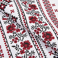 Ткань вафельная полотенечная набивная орнамент цветы красный 150 см