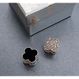 Сережки конюшини двосторонні чорні сріблясті сережки конюшини Ван Кліф (АА), фото 5