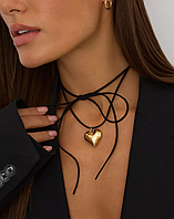 Чокер на шию з великим золотистим серцем замшевий чорний Fashion Jewelry (АА)