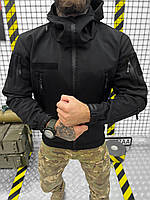 Зимняя мужская черная куртка пиксель на флисе софтшел с липучками под шевроны для армии Ukraine