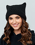 Шапка з вушками кішка шапка-біні на осінь зиму підліткова в'язана чорна (АА), фото 3
