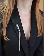 Брошка жіноча лосок України ювелірна прикраса колосок пшениці синьо-жовта (АА)