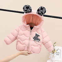 Дитяча демісезонна куртка для дівчинки, дитяча куртка весна, дитяча весняна куртка з вушками, розовая