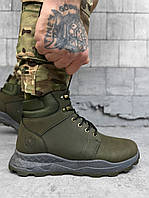 Зимние мужские ботинки олива на меху эконубук для армии Ukraine