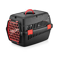 Контейнер-перенесення для собак та котів з пластиковими дверима AGILITY  чорна з червоним, 39х55х36,5 см Nev
