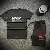 Комплект спортивный Nasa мужской летний весенний футболка шорты Наса трикотажный черный