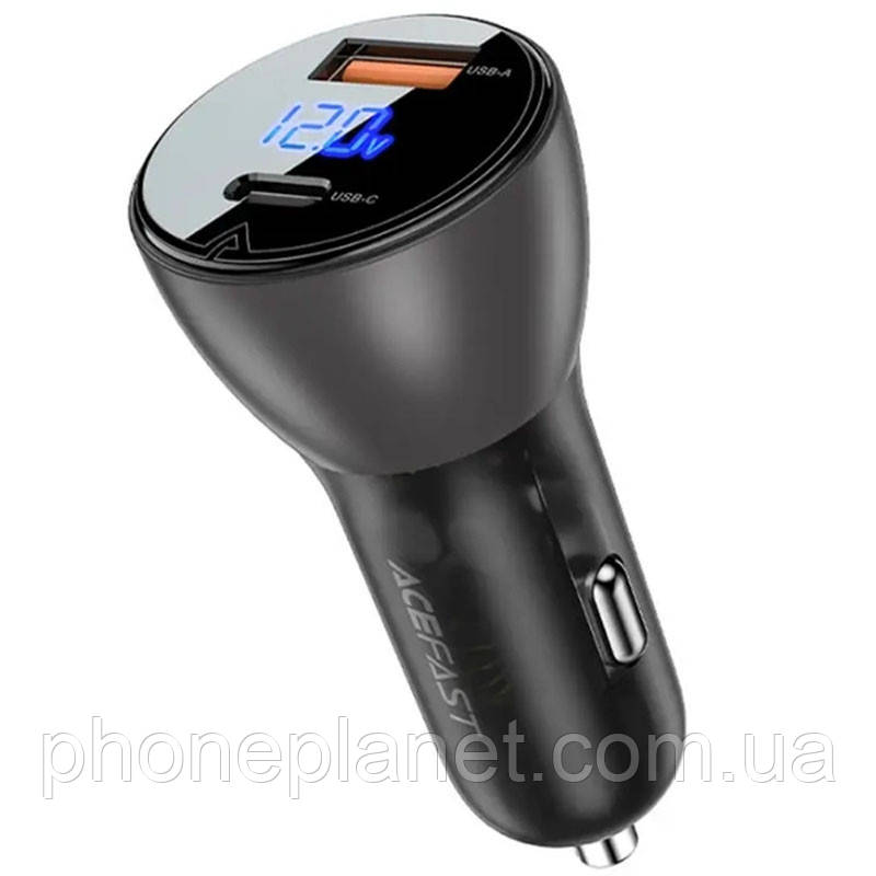 АЗУ Acefast B6 metal car charger 63W (USB-A + USB-C) with digital display, фото 1