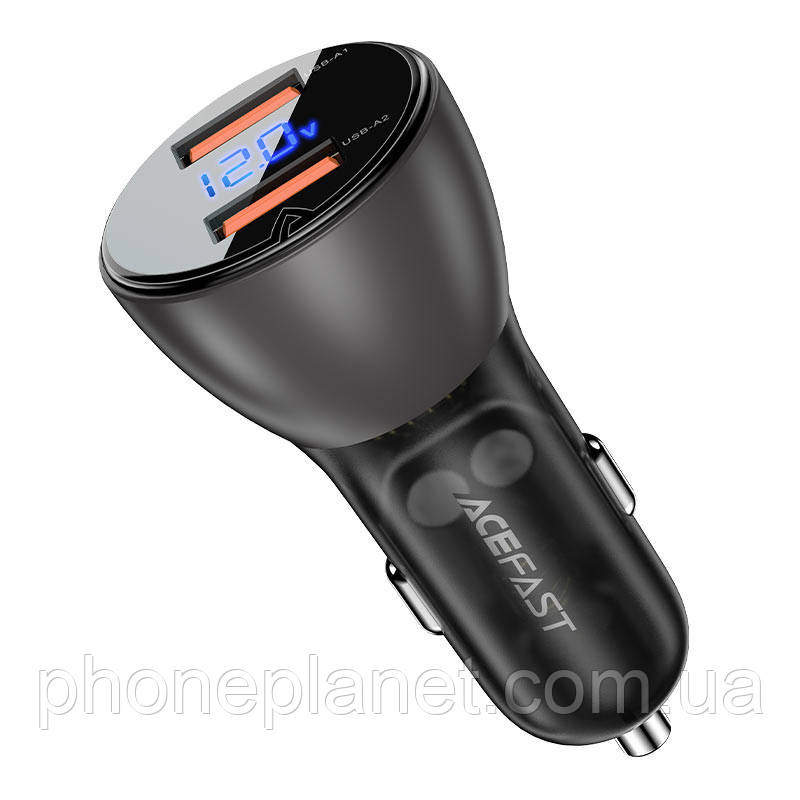 АЗУ Acefast B7 metal car charger 45W (USB-A + USB-A) with digital display, фото 1