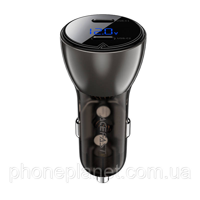 АЗУ Acefast B10 metal car charger 60W (USB-C + USB-C) with digital display, фото 1