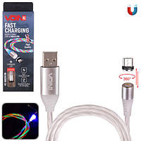 Кабель магнітний Multicolor LED VOIN USB - Micro USB 3А, 2m, (швидка зарядка / передача даних) (VC-1602M RB)