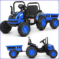Детский электромобиль трактор John Deere M 4419EBLR-4 синий. Электромобиль детский трактор с прицепом