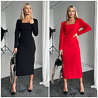 Стильна елегантна сукня жіноча міді червона/чорна