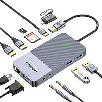 Док-станция QGeeM USB 3.0, USB-концентратор с тремя дисплеями, двойной монитор, док-станция для ноутбука USB C