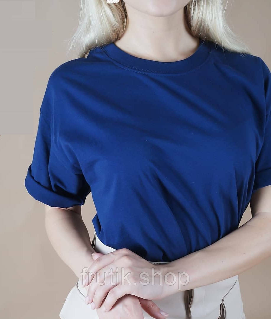Темно синя базова унісекс футболка оверсайз fruit of the loom Valuweight S