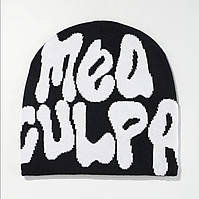 Черная стильная вязаная шапка Mea culpа. Зимняя,демисезонная шапка мужская, женская, подростковая, молодежная.