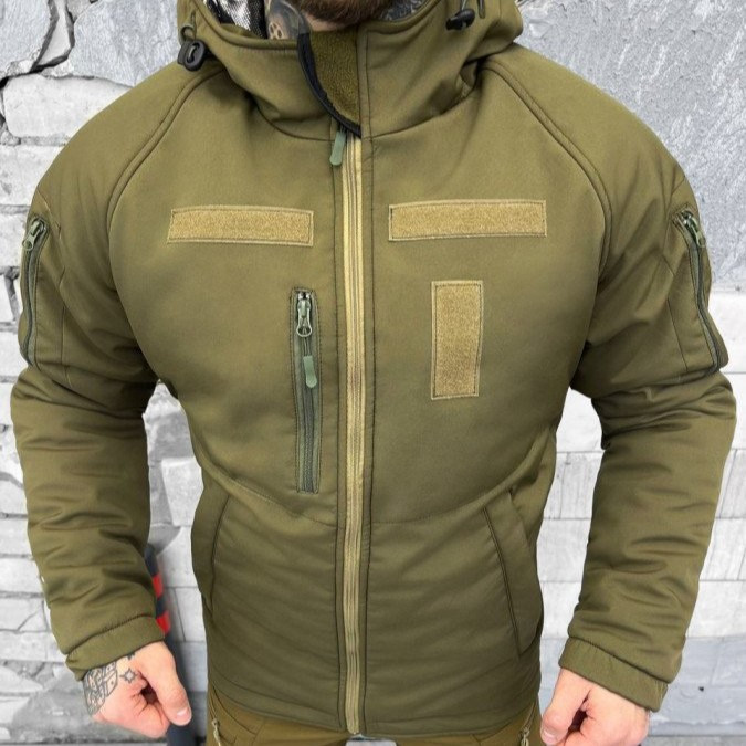 Водонепроницаемая куртка на синтепоне FALKON олива, тактическая куртка с подкладкой Omni-Heat - фото 4 - id-p2068664440