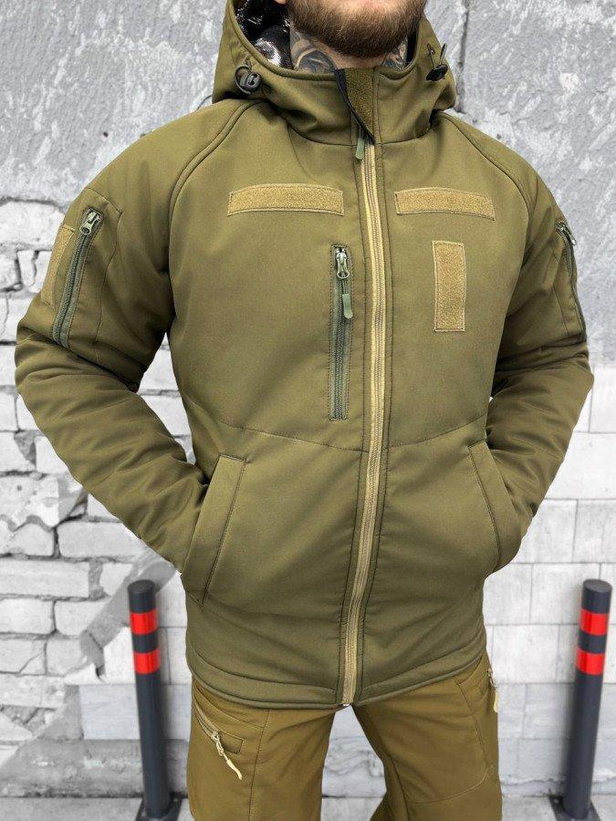 Водонепроницаемая куртка на синтепоне FALKON олива, тактическая куртка с подкладкой Omni-Heat - фото 7 - id-p2068664440
