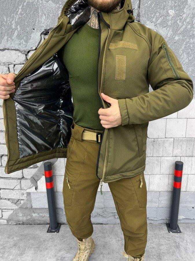 Водонепроницаемая куртка на синтепоне FALKON олива, тактическая куртка с подкладкой Omni-Heat - фото 8 - id-p2068664440