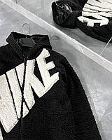 Кофты с капюшоном мужские теплые Nike Стильная спортивная кофта на замке, Плюшевая флисовая кофта утепленная